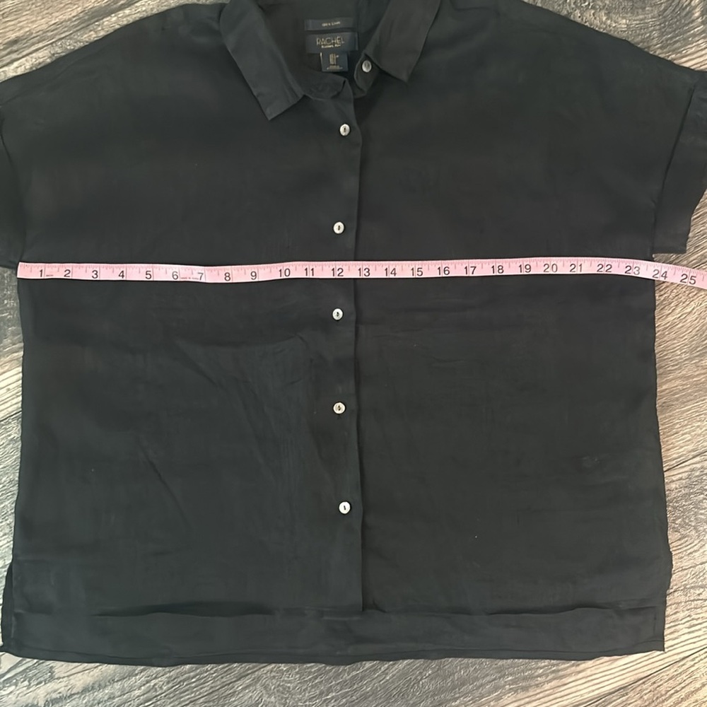 100% Linen Rachel Roy Black Button-Up Shirt Spring Summer Women’s Large - Picture 3 of 5